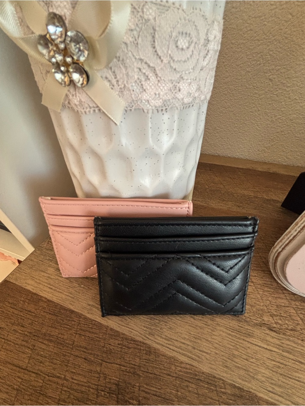 Women's Quilted Card Holder Wallet - Black and Pink bundle